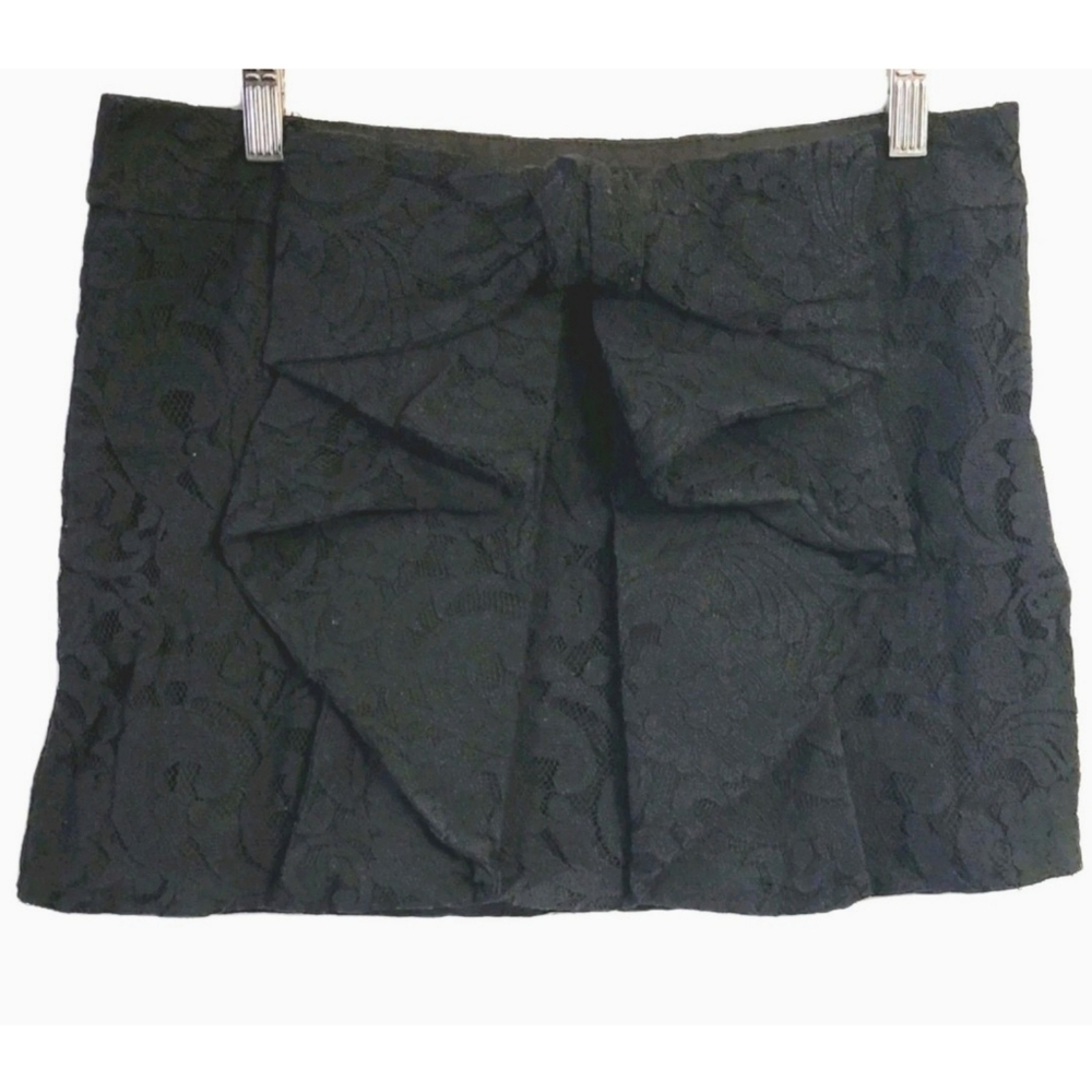 Alythea Women's Mini Skirt Size L Black Lace Ruffle Bow Floral Feminine Gothglam